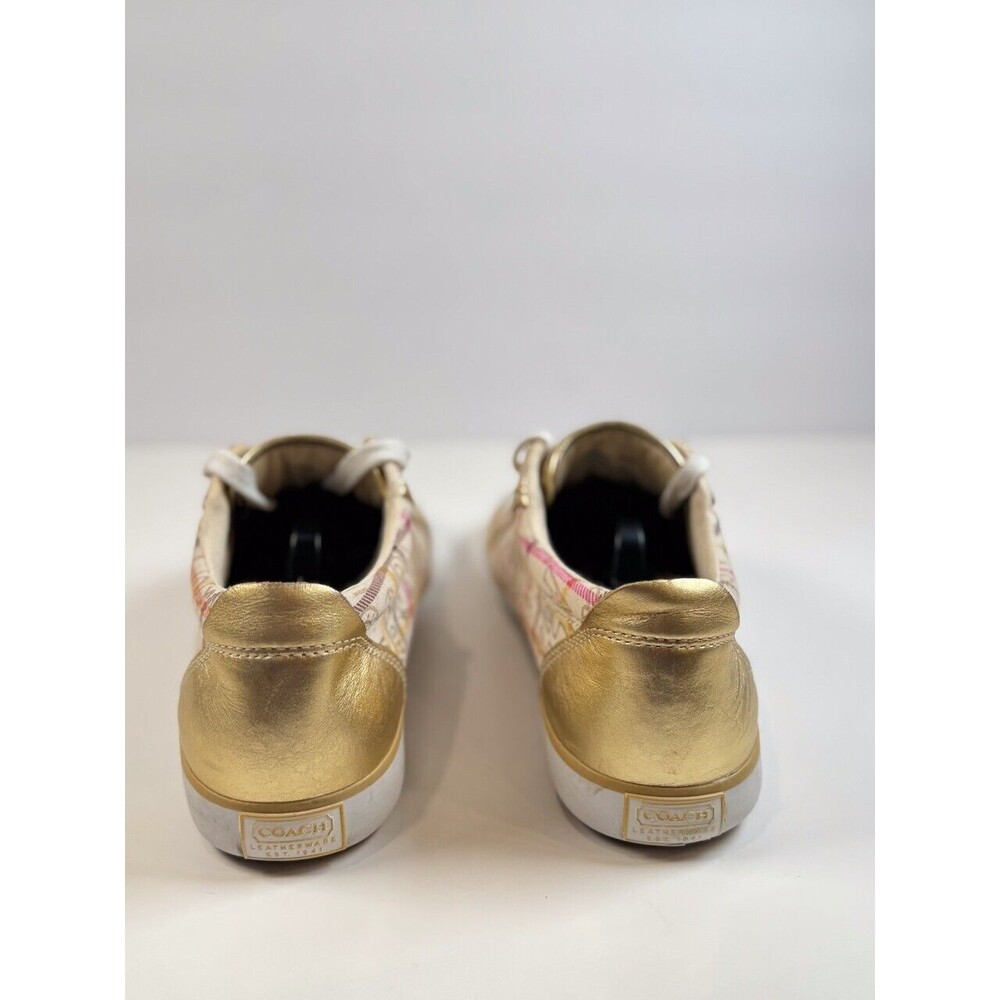 Coach Beige and Gold Plaid Sneakers - Picture 6 of 8